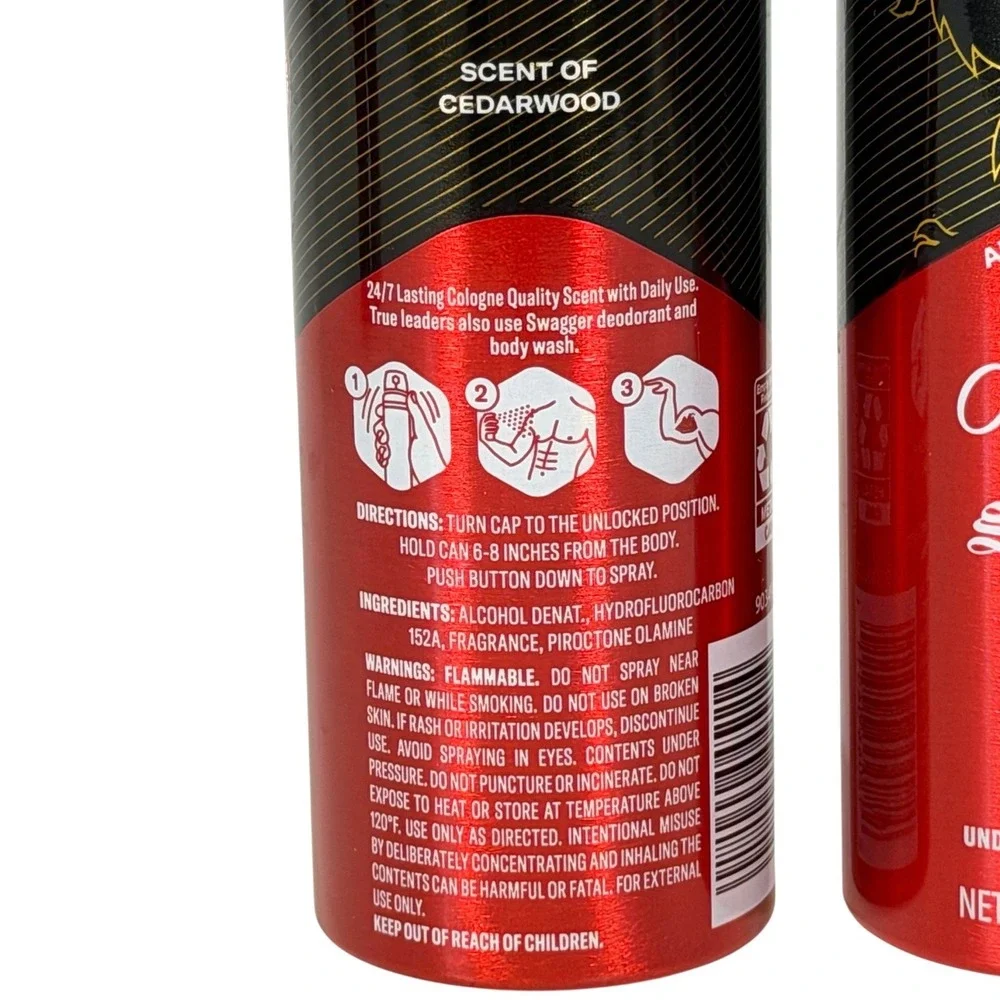 Old Spice Swagger Body Spray Men's Cedarwood Scent 5.1 oz 2 Pack Aluminum Free